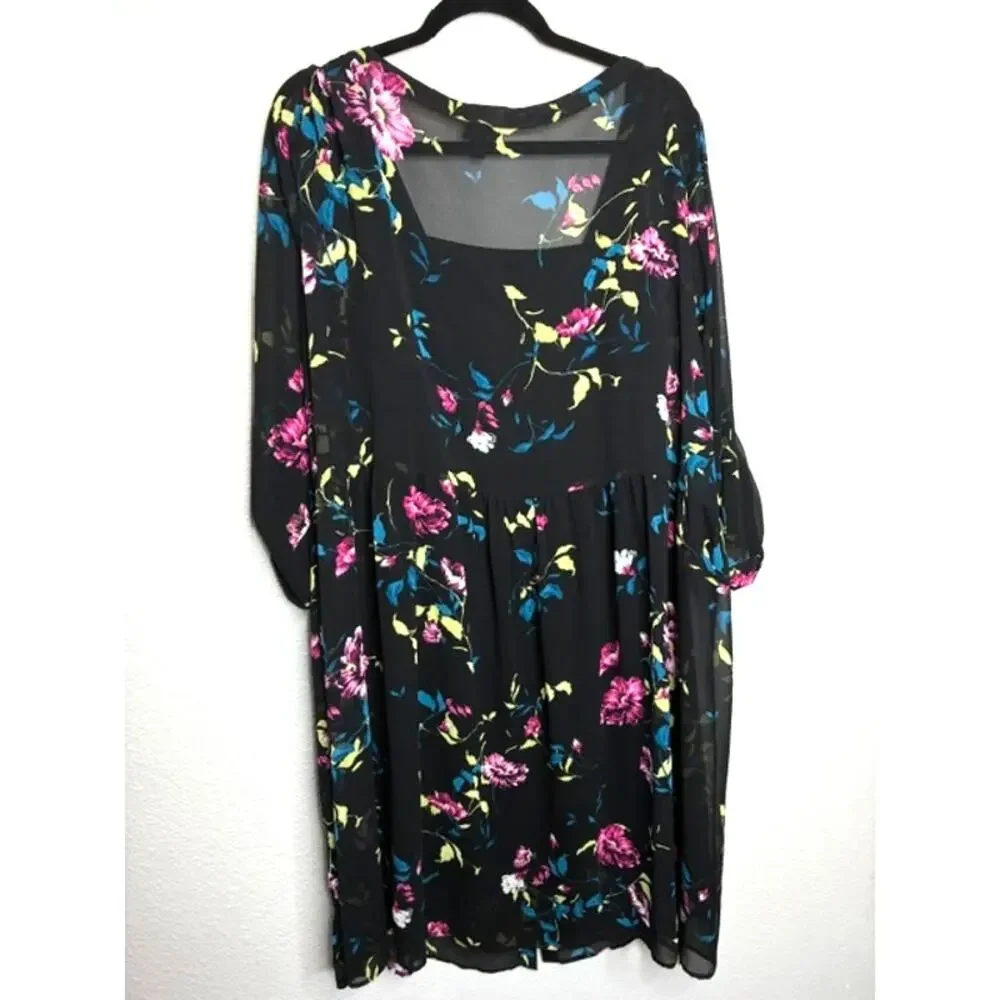 Torrid Black Floral Midi Dress Sz 4 (4XL) Tiered Chiffon Boho Flutter Sleeve - Picture 6 of 12